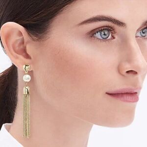 J Crew Women's Gold Pearl Tassel‎ Party Earring Hypoallergenic Elegant Dangle